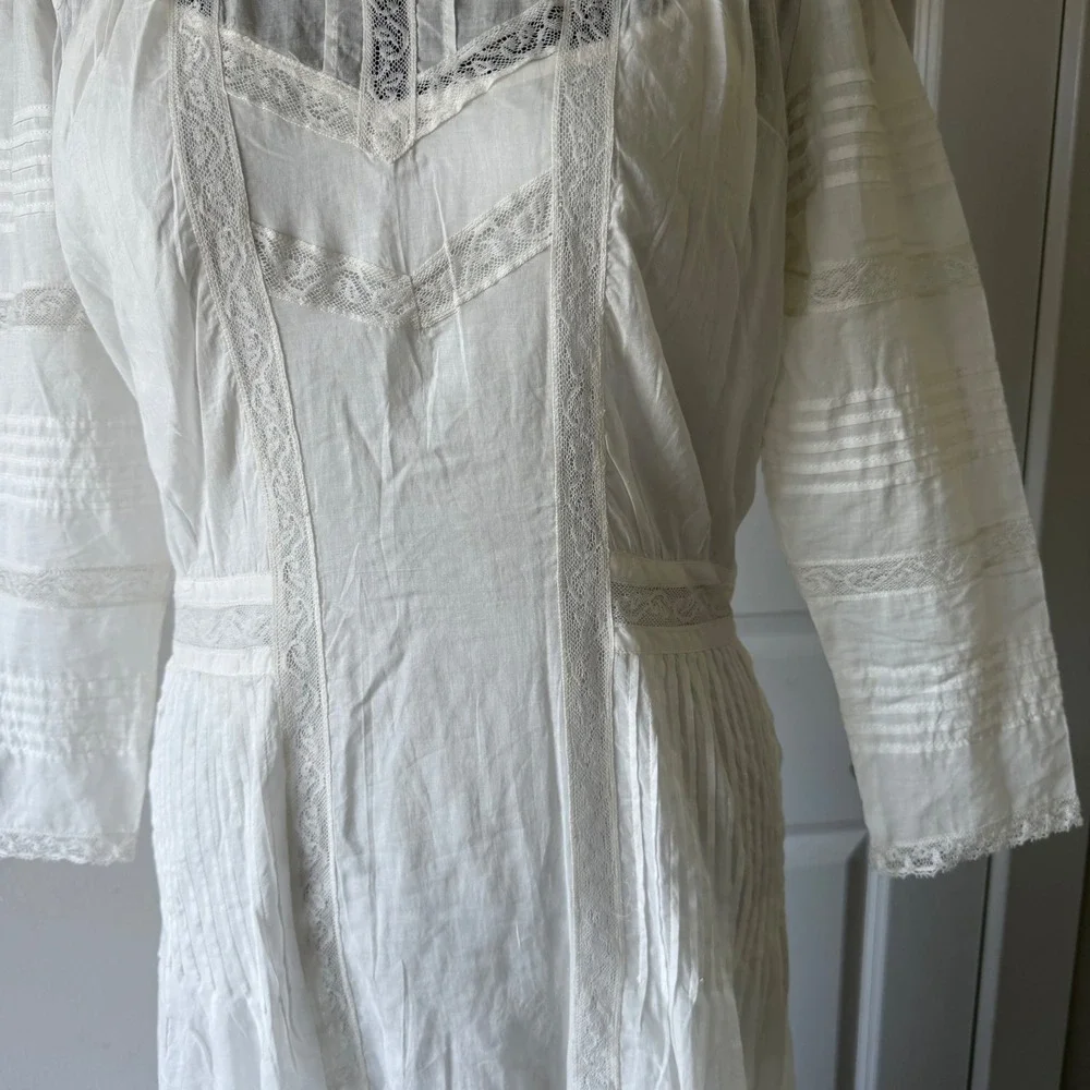 Polo Ralph Lauren Cream Lace Pintuck Edwardian Maxi Dress Vintage Style Size 4 - Picture 5 of 16